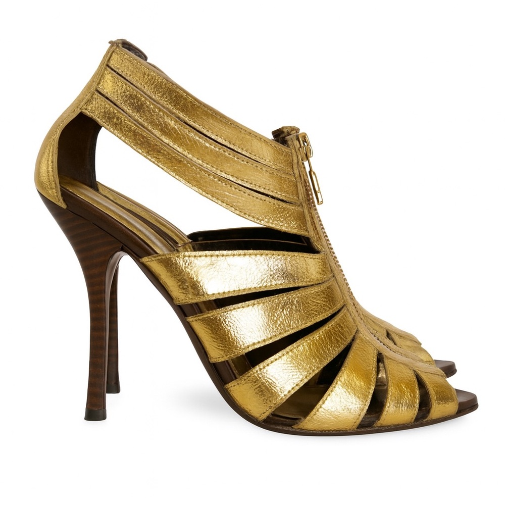 BCBG Max Azria Gold Zipper Runway Sandals